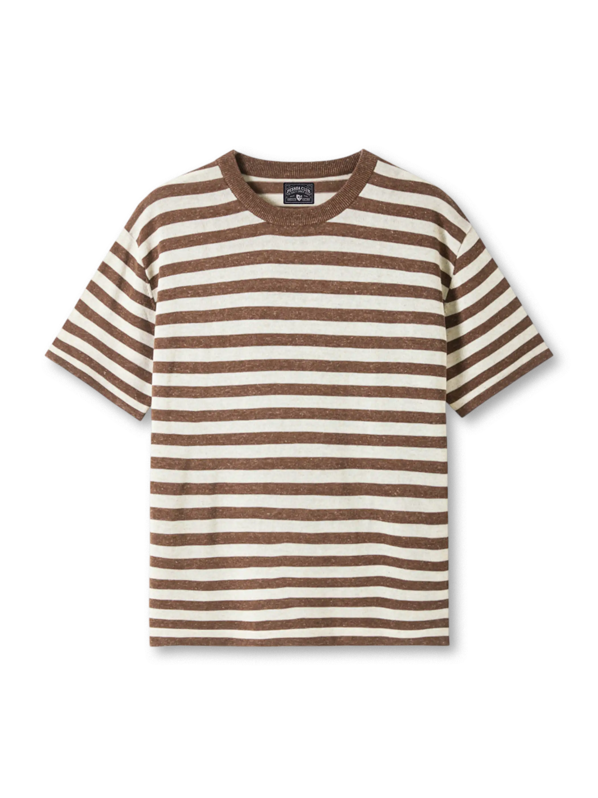 リネン混紡のボーダー柄とリブ編みが映えるニットTシャツ