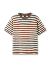 リネン混紡のボーダー柄とリブ編みが映えるニットTシャツ