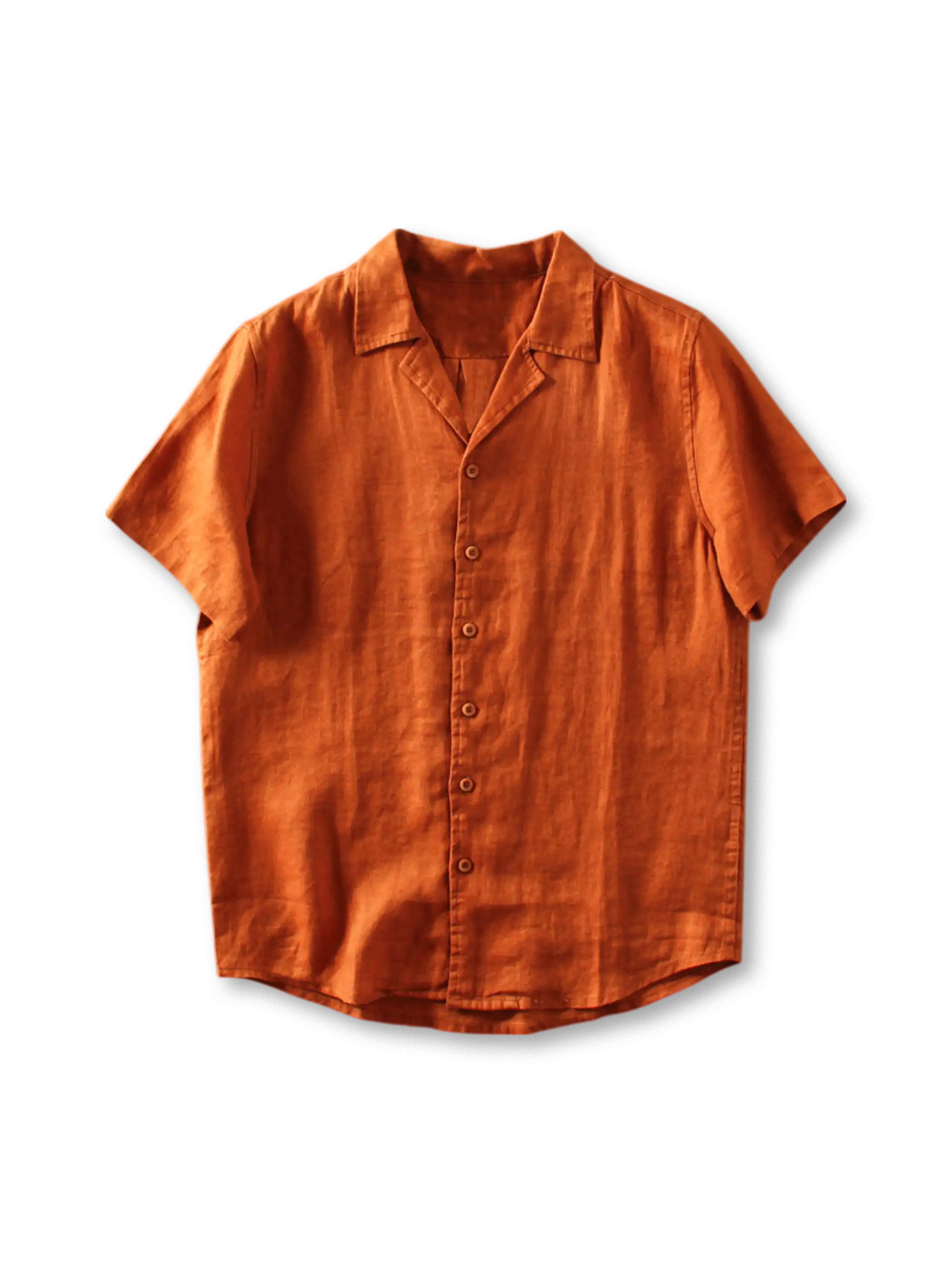 伝統的なキューバカラーとフラックスリネン素材の軽やかなドレープが特徴のオープンシャツ