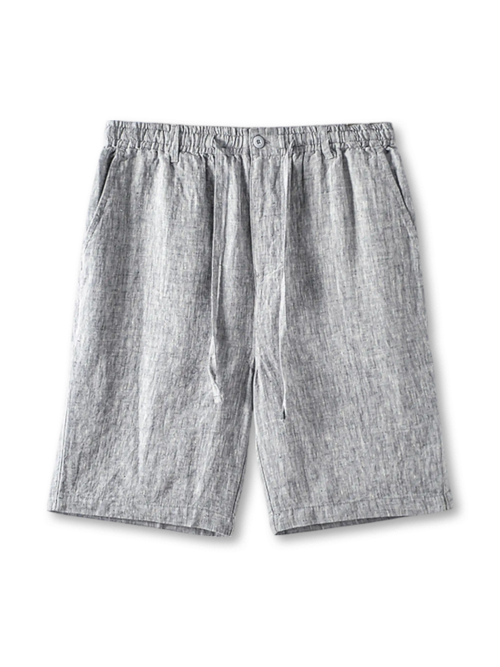 95%以上リネン高密度織の清涼感あるイージーショーツ、ワイドシルエットとドローコードウエスト付き