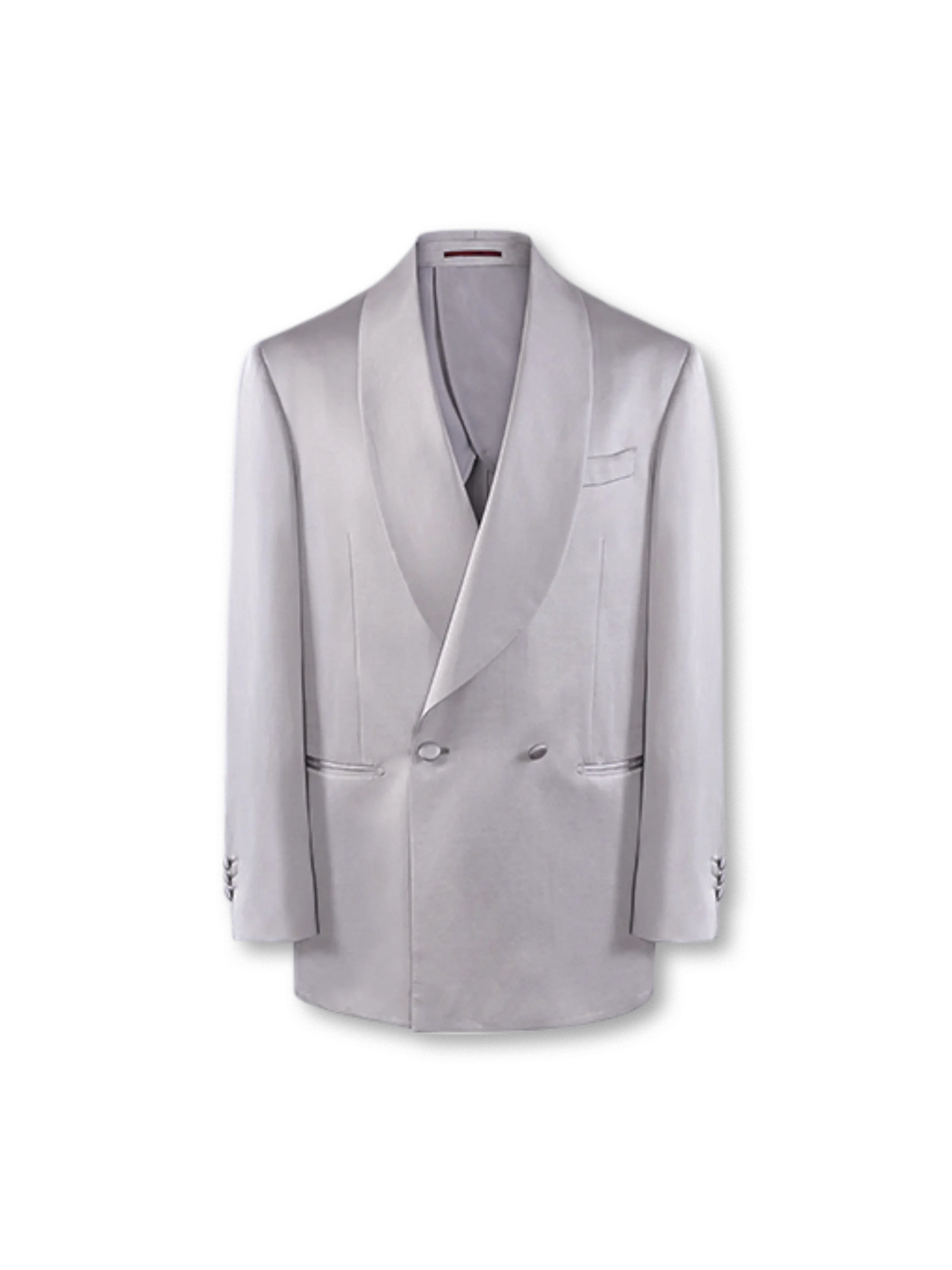 光沢混紡素材とノーカラージャケット&ダブルプリーツパンツのセットアップ