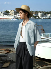 リヨセル混紡シアサッカー半袖Cubanシャツ