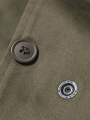製品画像:M1951フィッシュテールパーカ、軍用アウターの正面画像
詳細画像:フィッシュテールパーカの防風・防寒デザインの細部特写
