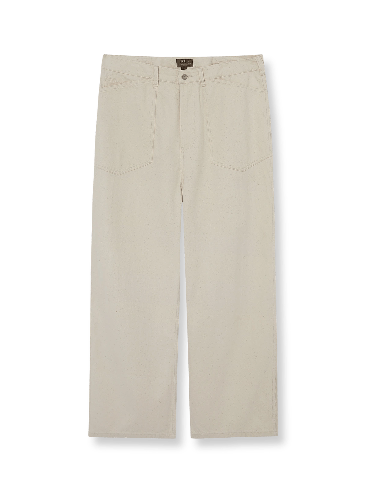 M35 Mil TRS デニムパンツ全体展示、クラシックなストレートカットと大きなパッチポケットのデザインを示す。