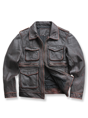 ヴィンテージ加工レザーとマルチポケットが特徴のM65フィールドジャケット。