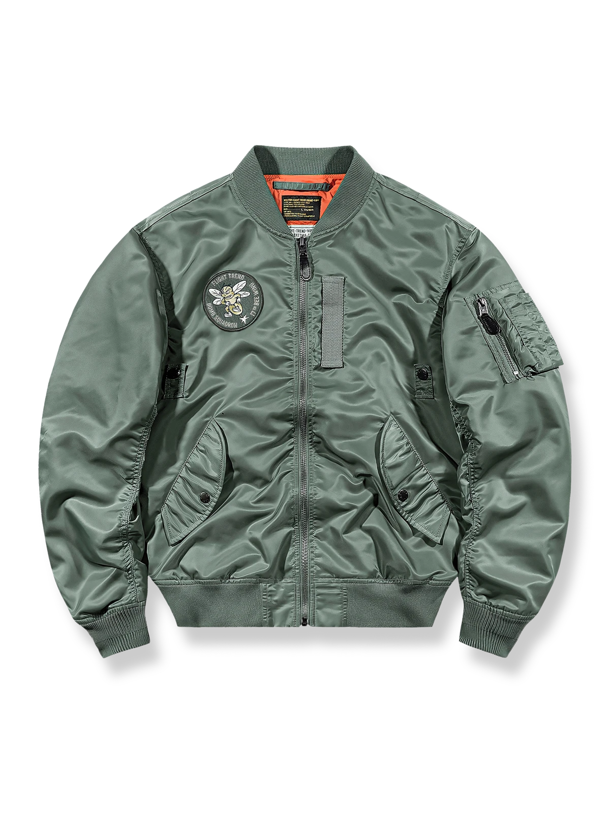 カートゥーンキャラクターと「BOMB SQUADRON」刺繍入りMA-1中綿ジャケット