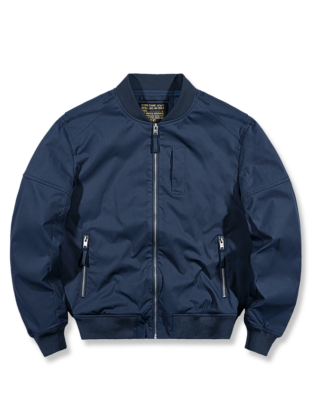 動物バッジとカラフルバッジが特徴のビスコース製日本人体型対応MA-1中綿レザージャケット