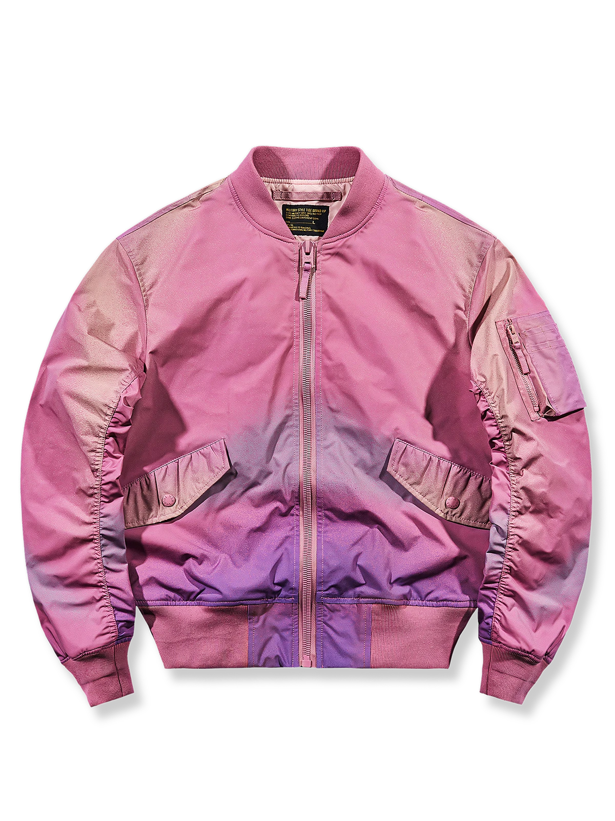 動物バッジとカラフルバッジが特徴のビスコース製日本人体型対応MA-1中綿レザージャケット