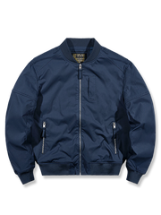 動物バッジとカラフルバッジが特徴のビスコース製日本人体型対応MA-1中綿レザージャケット