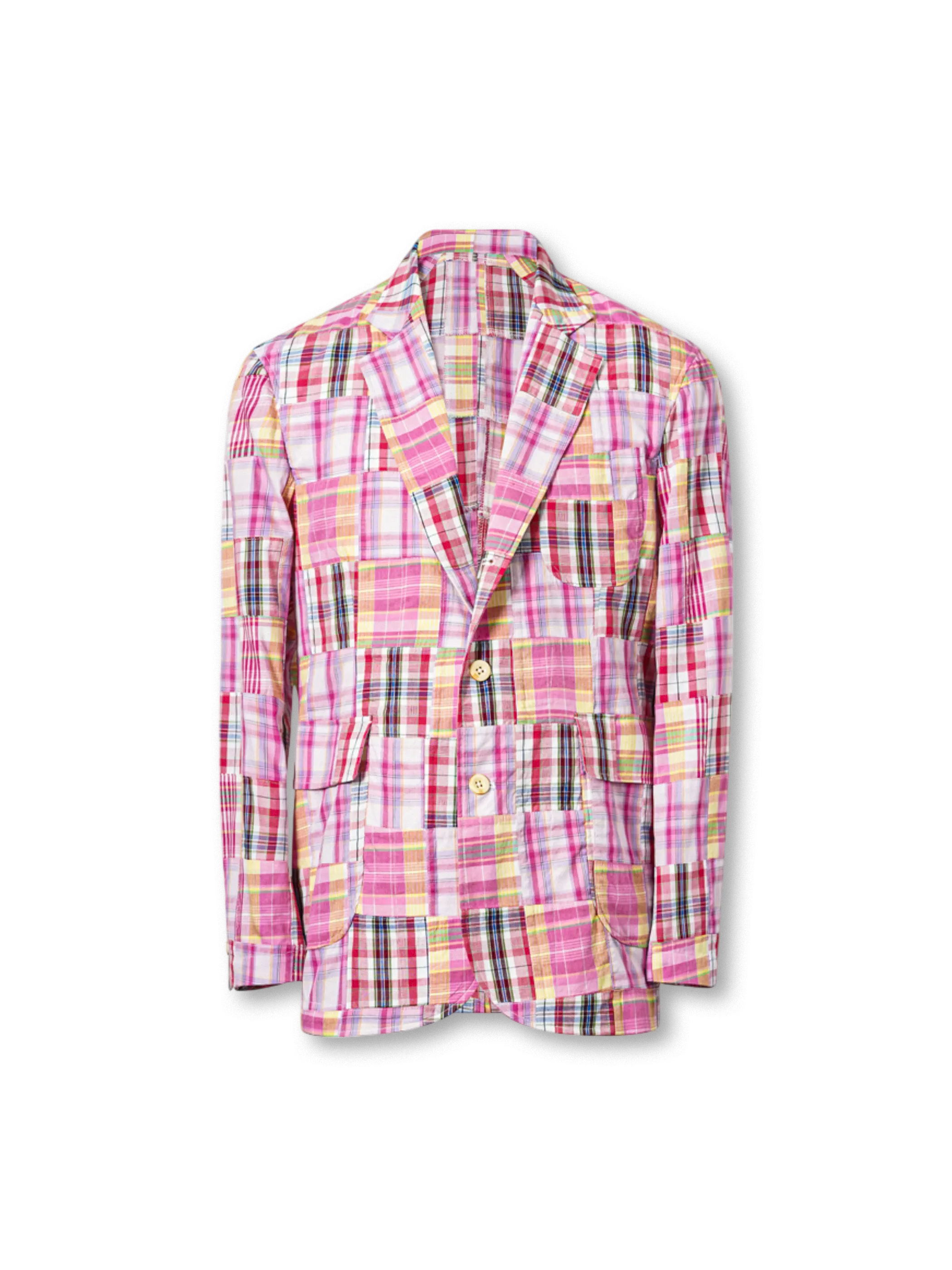 マドラスチェックのパッチワークと無構造シルエットが特徴の軽量コットンブレザー