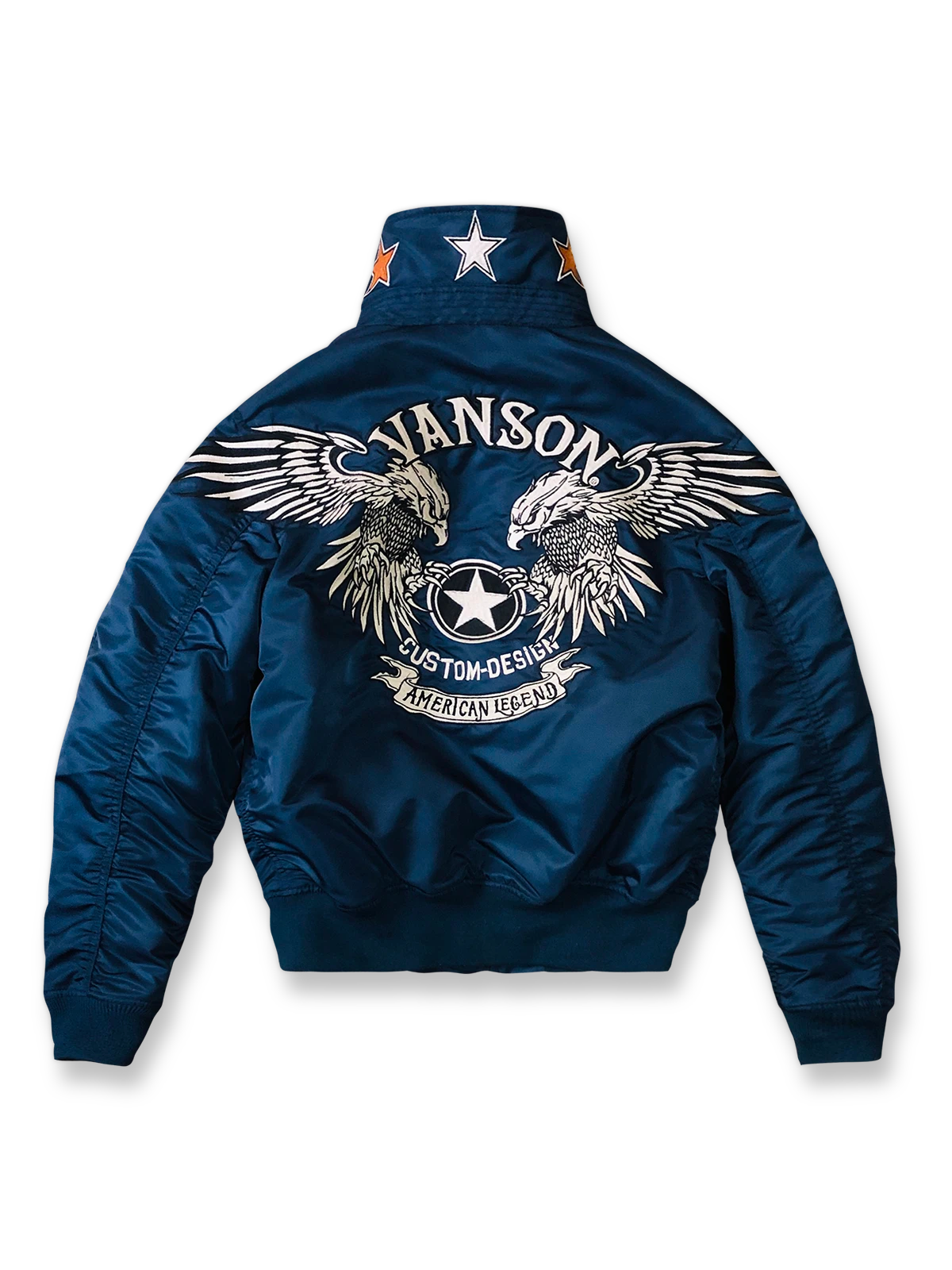 デュポンナイロン66シェルと3M宇宙綿入りのショート丈フライトジャケット。フローズンイーグル刺繍とIDEAL/セイドーダブルジッパーを特徴とするアイテム。