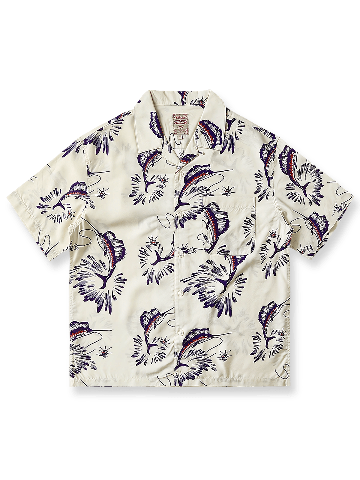 マカジキ柄プリントのハワイアン半袖シャツ