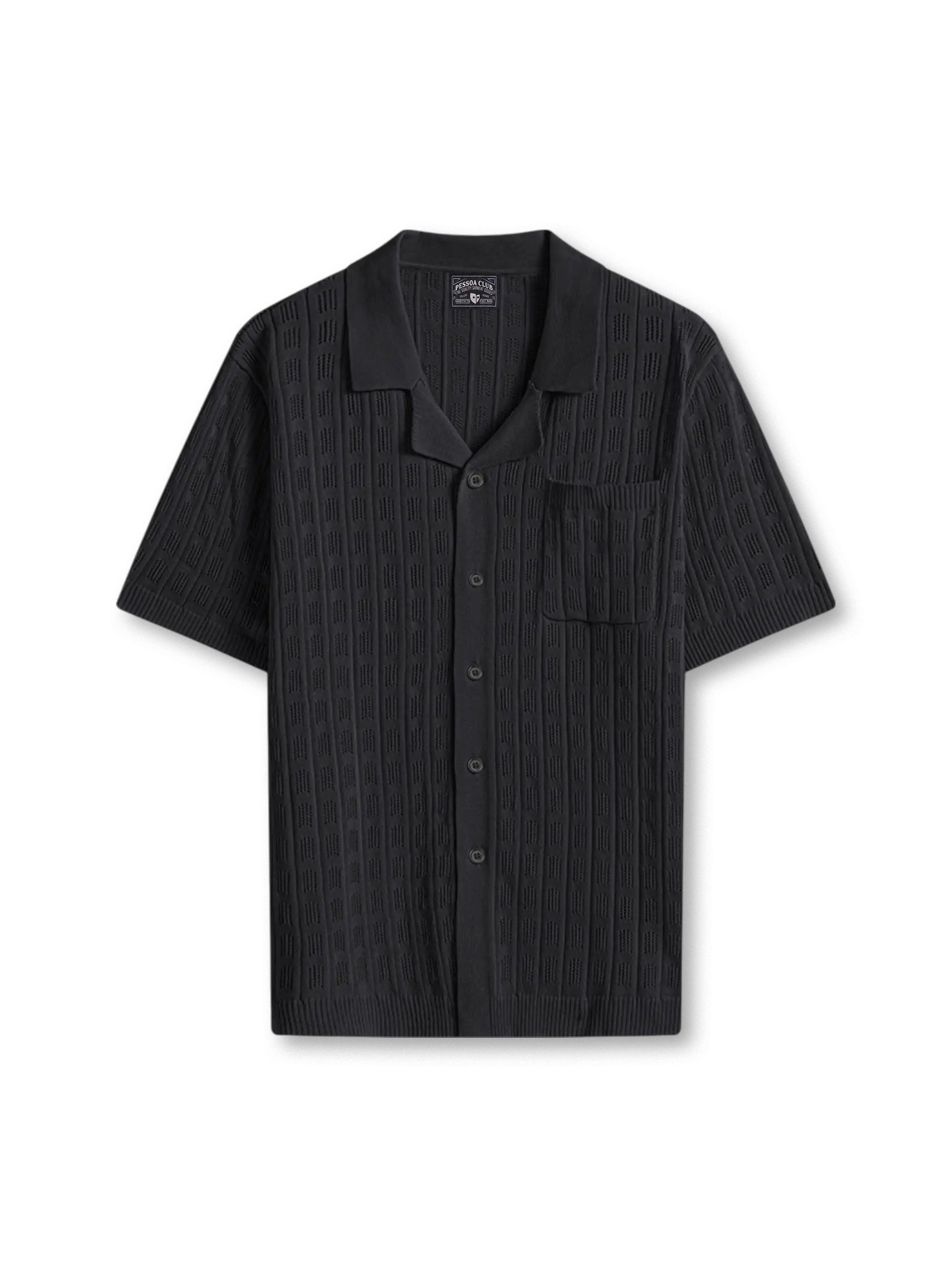 メッシュジャカード編みと単列ボタンが映えるカーディガンシャツ