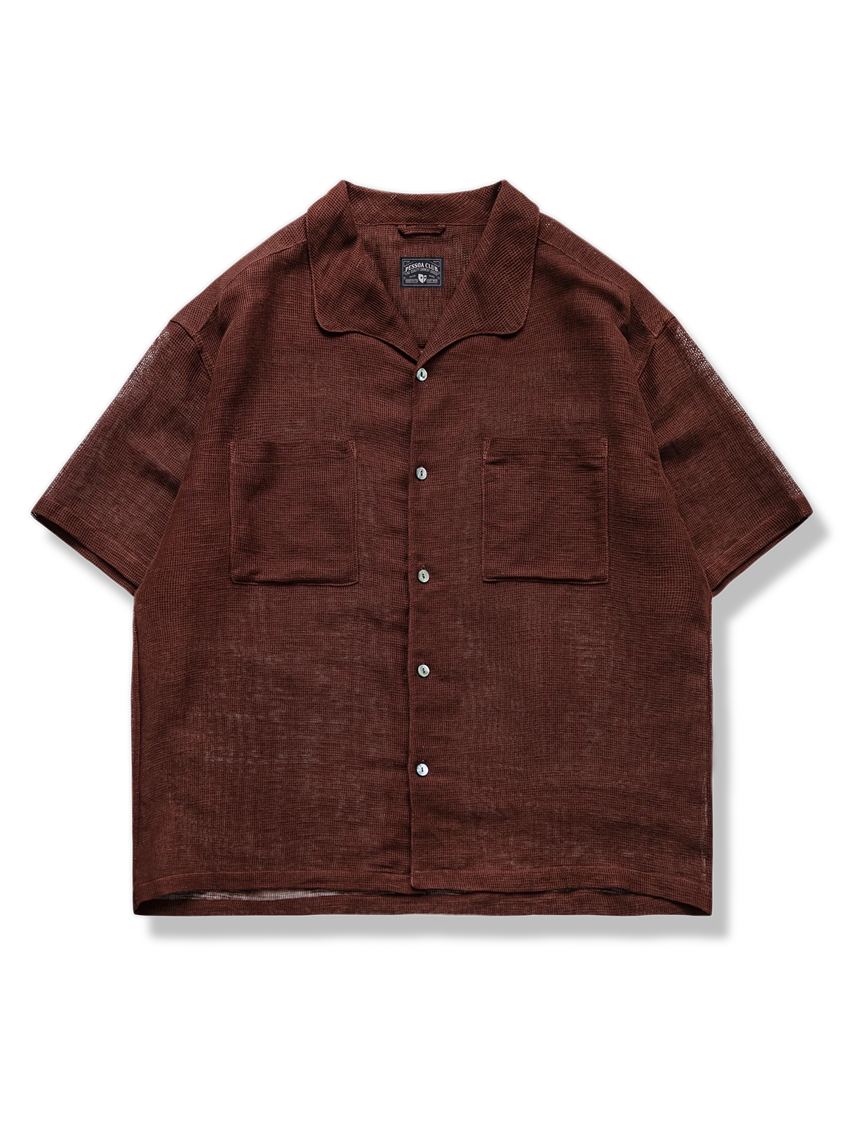 メッシュ模様リネンコットン半袖シャツ、1960年代イタリア風キューバカラー、通気性良好、ルーズフィット