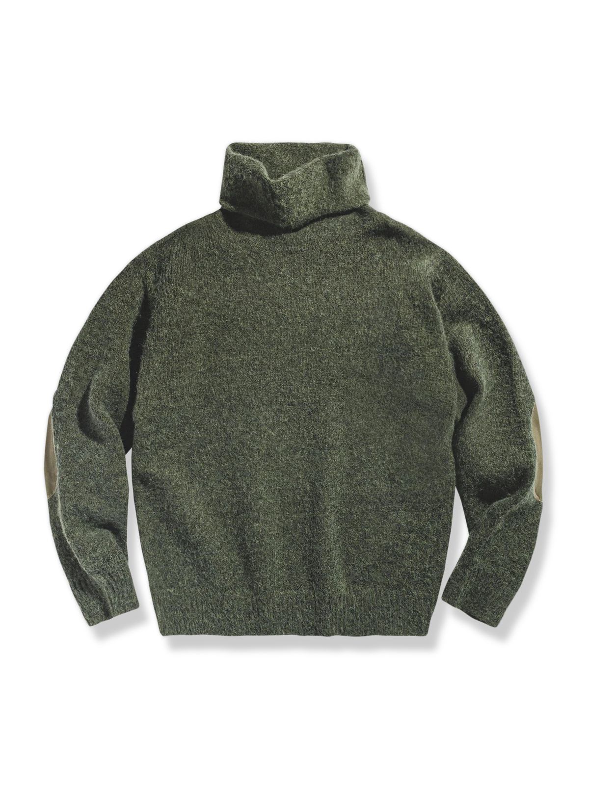 深緑色の厚手モヘアタートルネックセーター