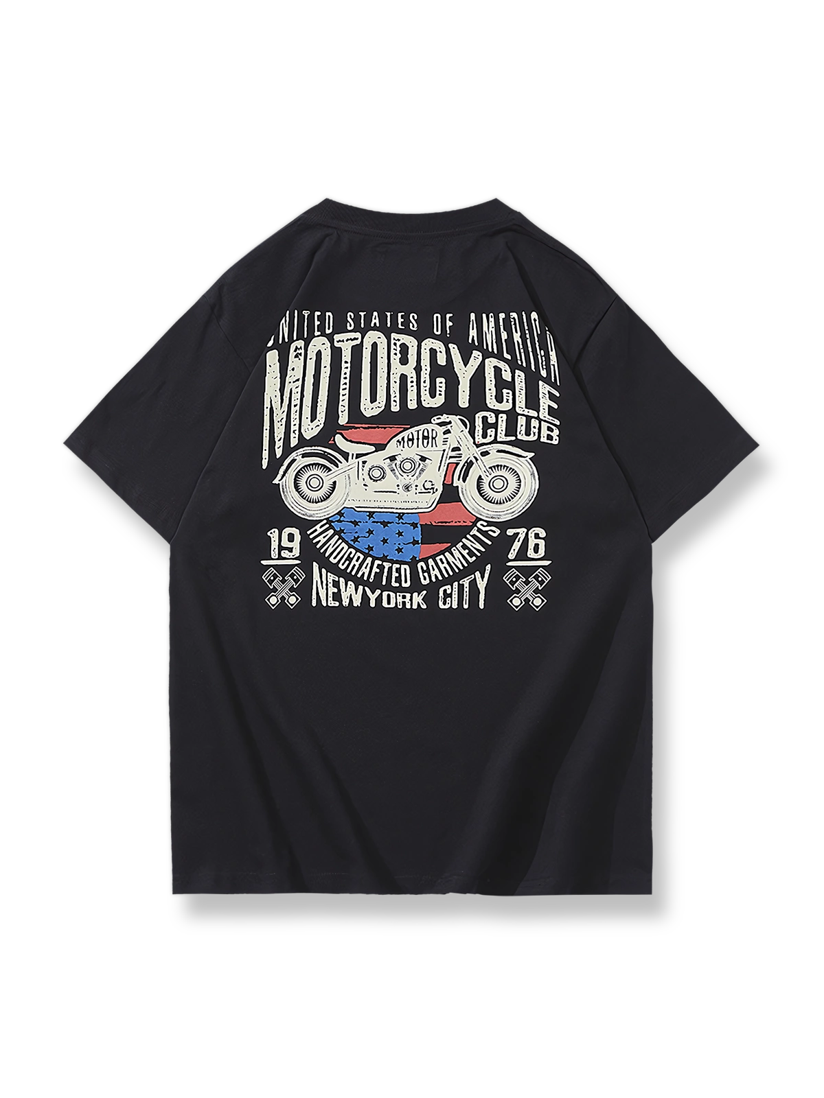 モーターサイクルロゴプリントのダブルヤーンコットンTシャツ。