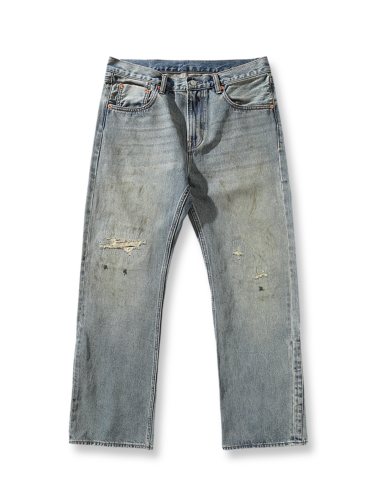 泥染めとユーズド加工が映えるデニムフレアパンツ