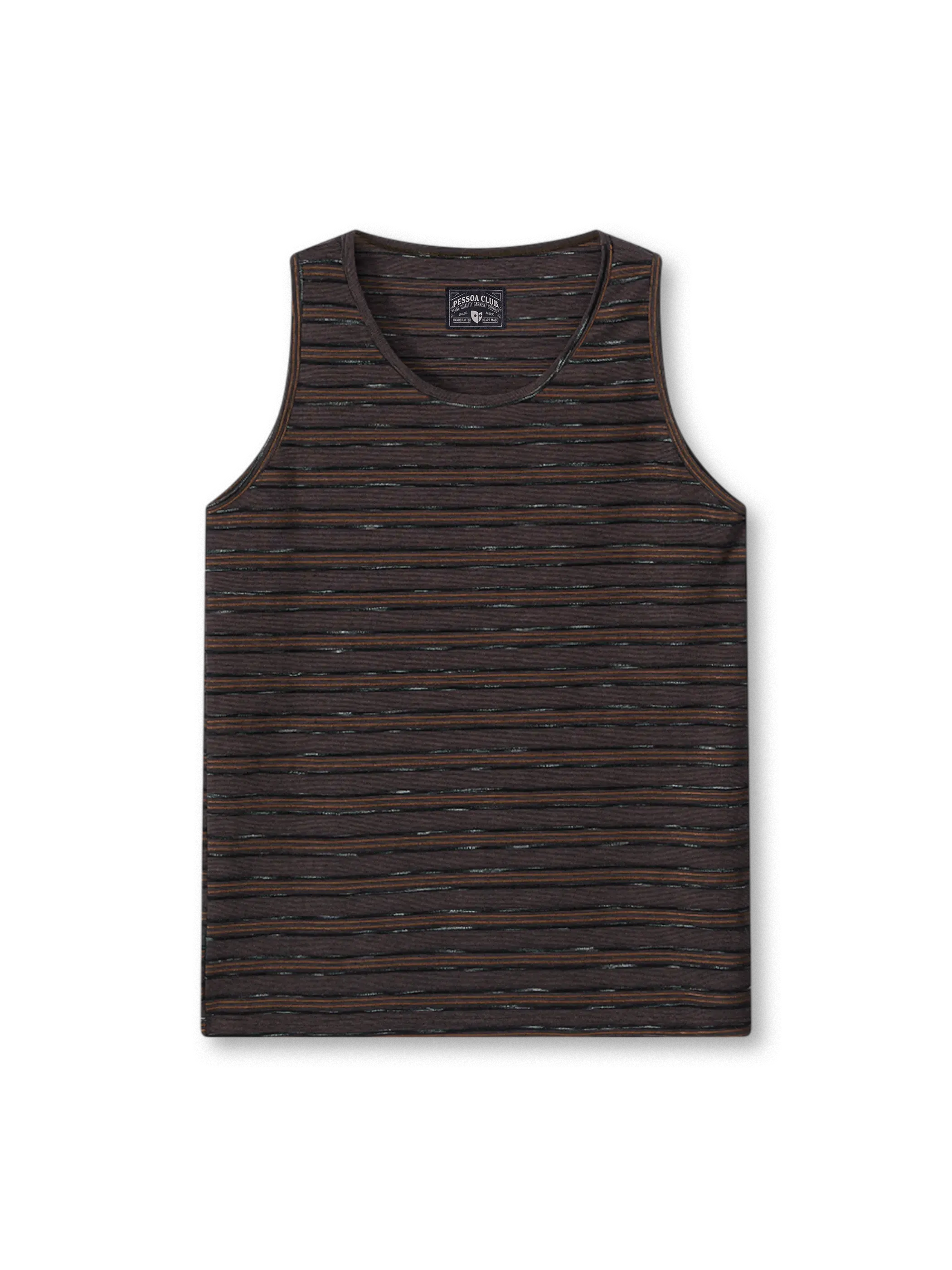 多色ストライプが奥行きを演出するクルーネックノースリーブベスト