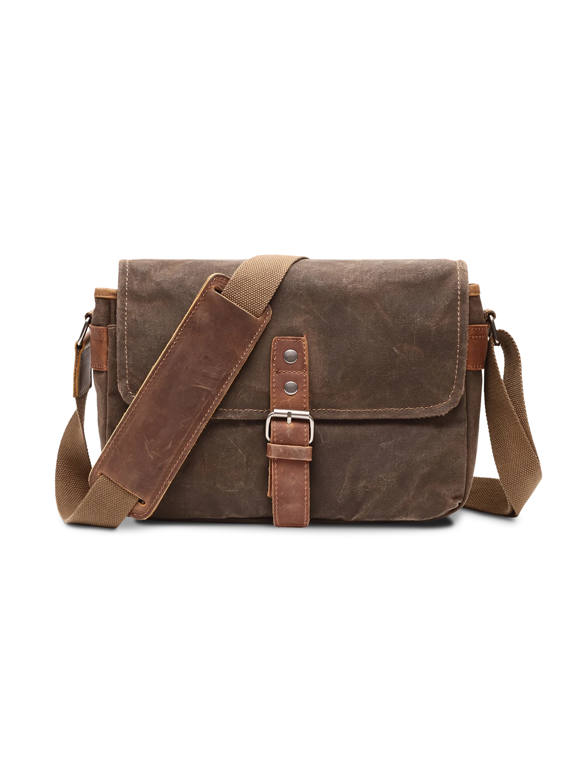 五色展開のキャンバスとレザーのコンビショルダーバッグ