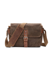 五色展開のキャンバスとレザーのコンビショルダーバッグ