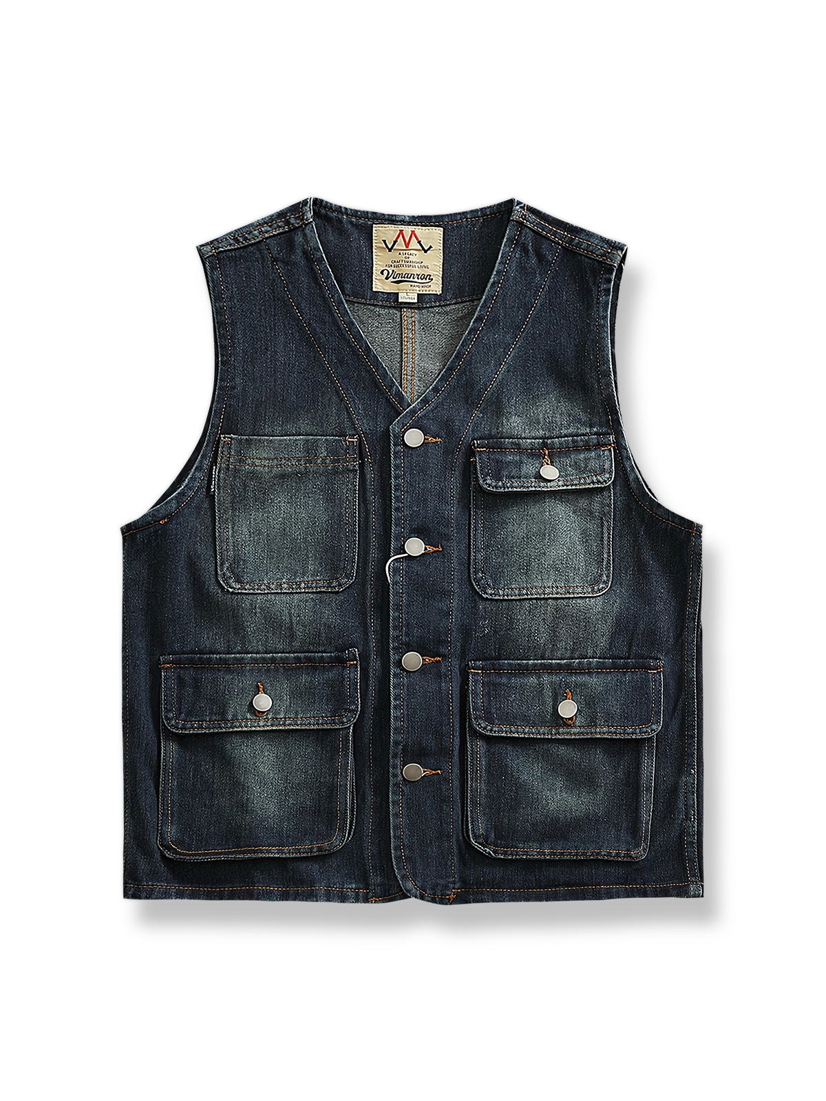 ヴィンテージ感のある多ポケットデニムベスト