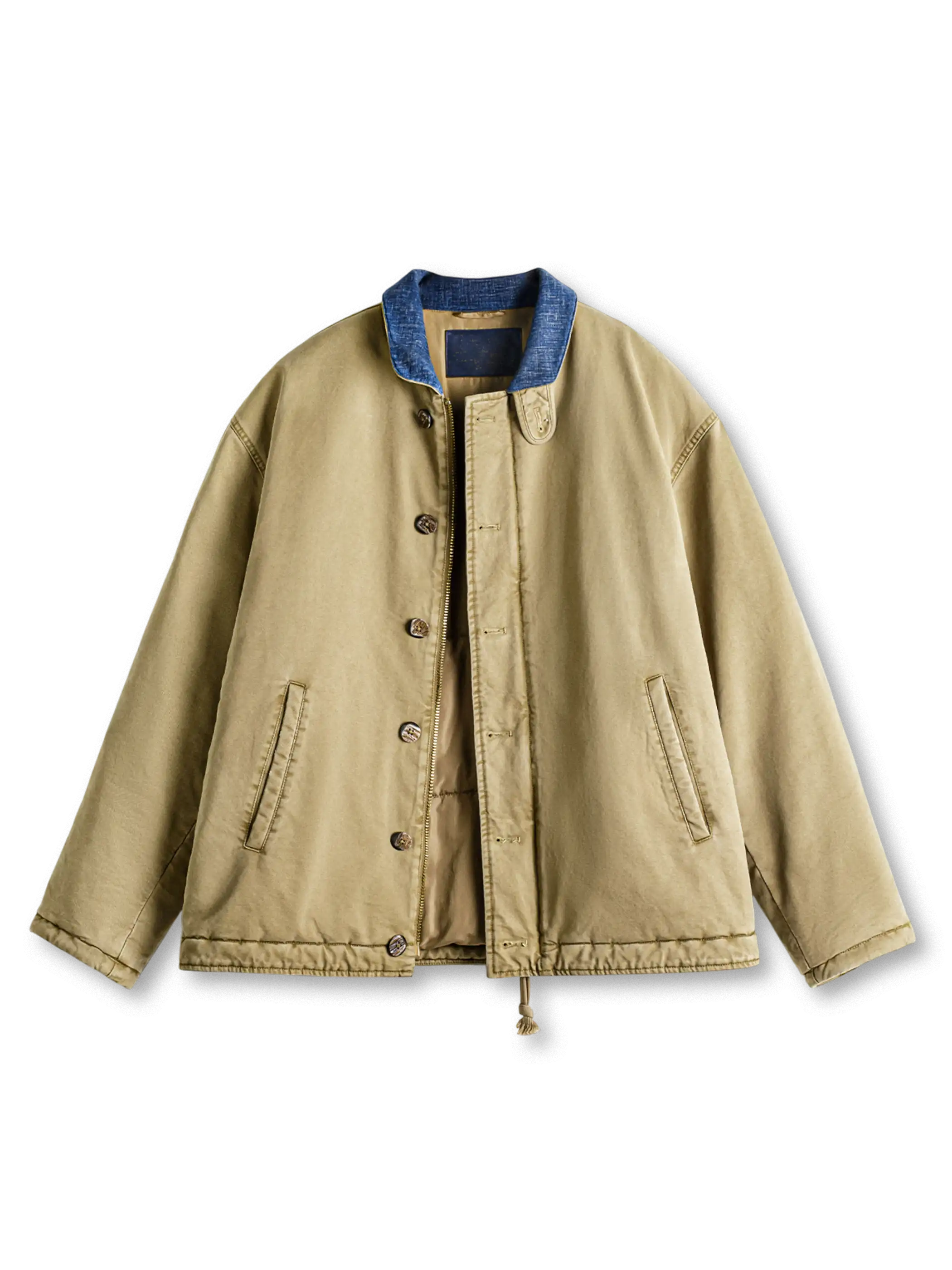 N-1デッキジャケット スタンドカラー 藍染襟 コットン厚手 ミリタリーアウター 冬 防風 保温 ヴィンテージスタイル