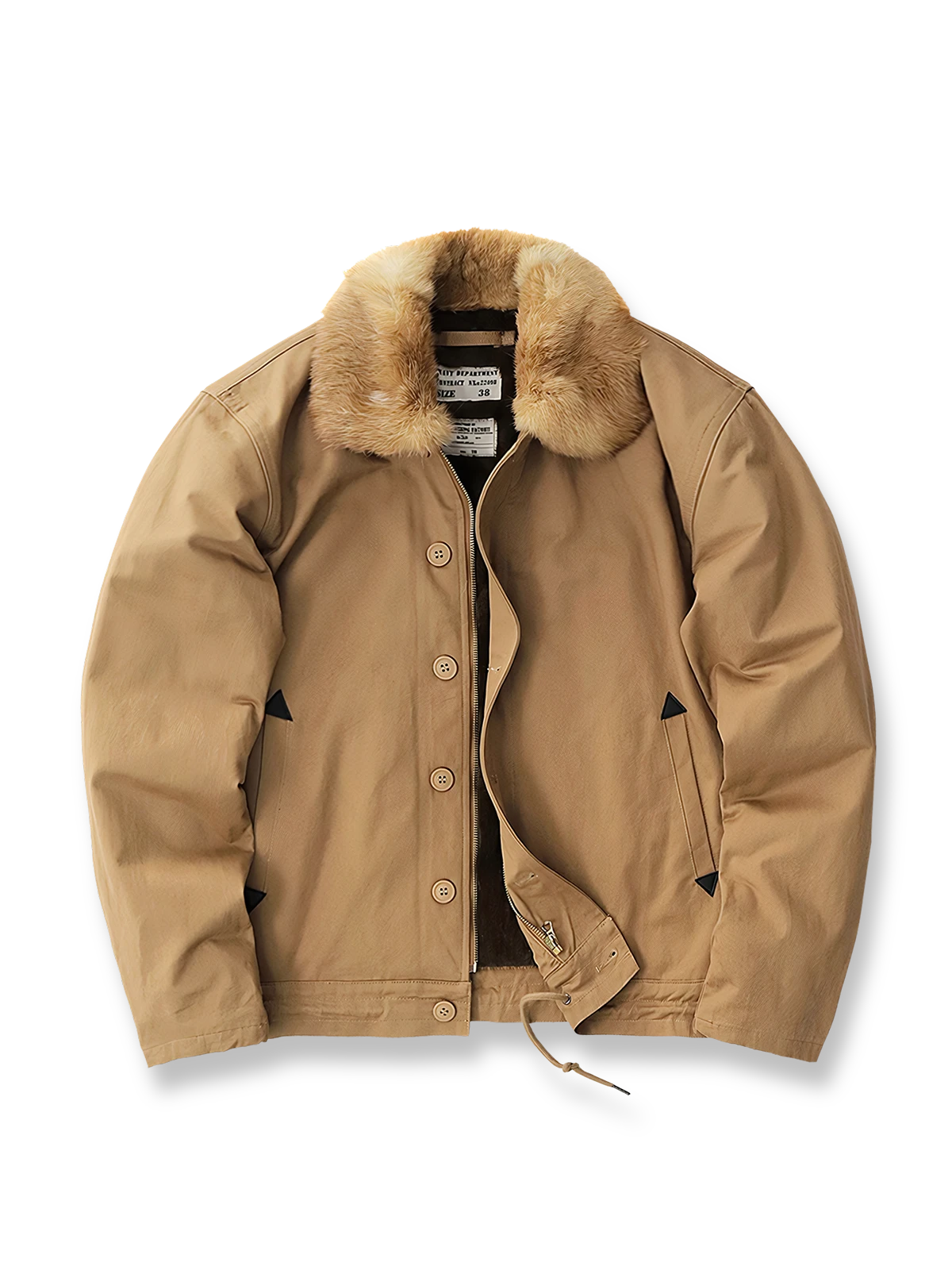 ラビットファー襟と裏起毛フリースが特徴のN1デッキジャケット。