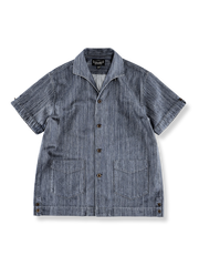 ナポリウィンザーカラーのレトロデニム半袖シャツ前面が見える商品画像