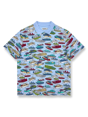 ナポリの船をモチーフにしたプリントが映えるコットンメッシュポロシャツ