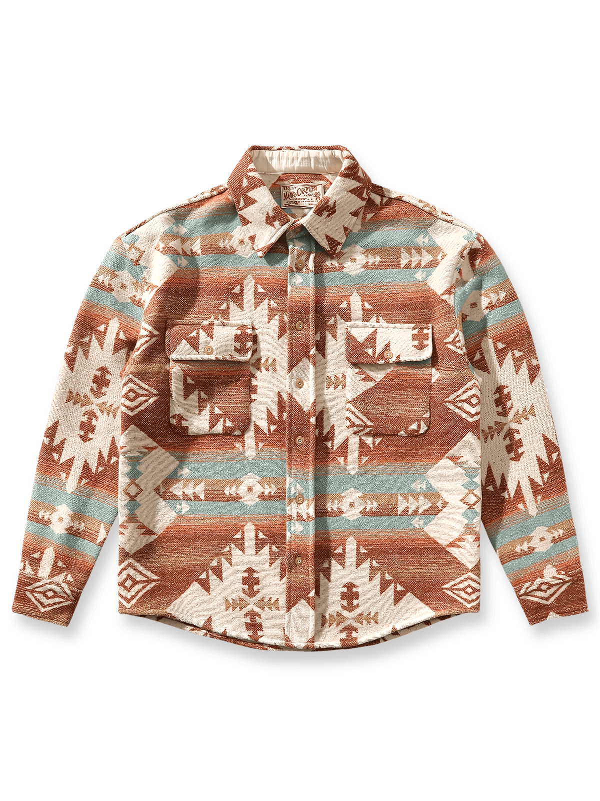 Navajoブランケット柄とウール混紡生地を使用したスリムフィットジャケット。