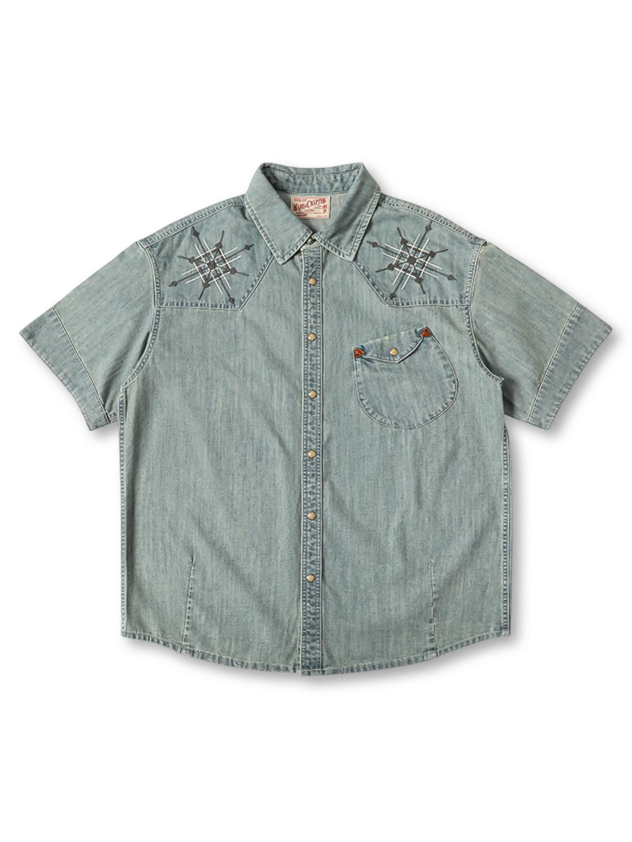 19世紀西部襟デザインを踏襲したナバホ刺繍入りデニムウエスタンシャツ