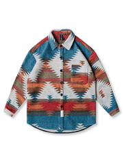 ナバホ柄ジャガード織りツイード長袖シャツの全体と胸ポケットディテールを写した写真