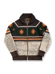 ナバホ柄オープンカラーウール混紡カーディガン。