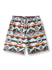 ナバホ柄プリントと隠しポケットが特徴の速乾シワ加工ハワイアンショーツ