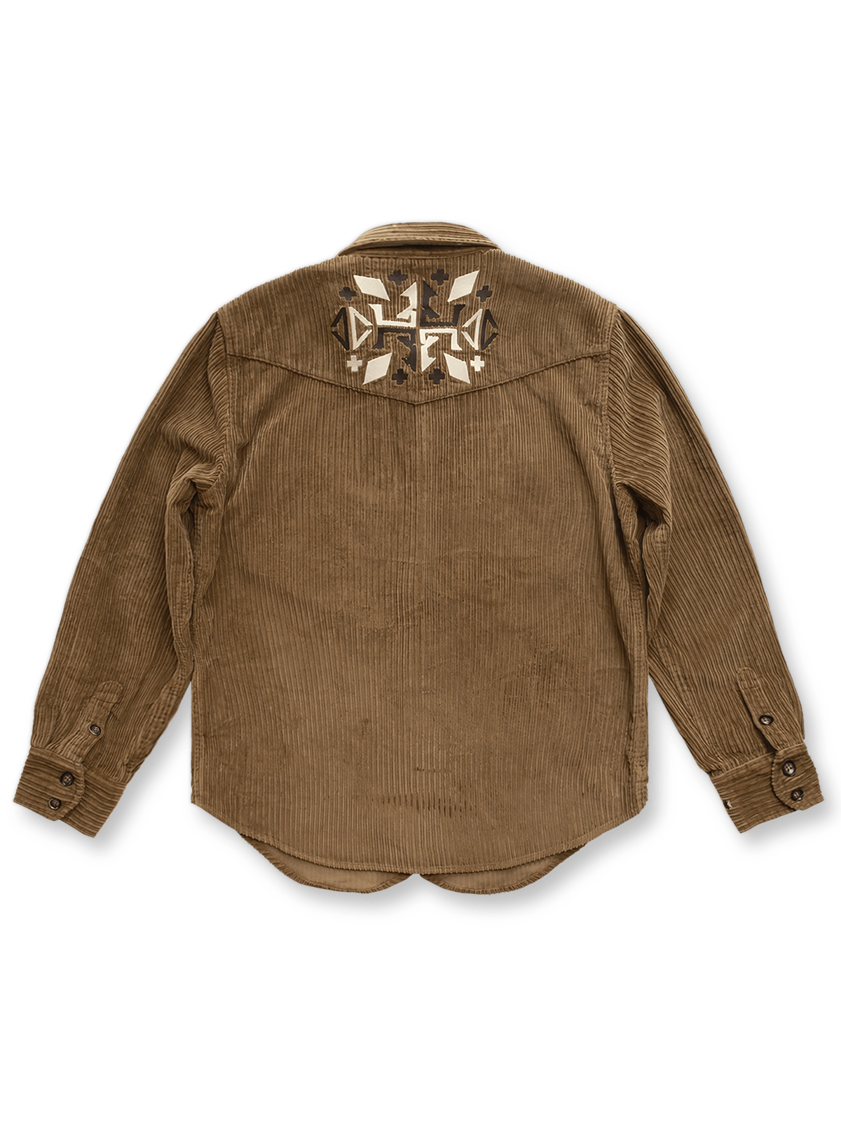 Navajo刺繍入りコーデュロイシャツ、正面と背面の全体図