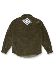 Navajo刺繍ヴィンテージ加工コーデュロイワークシャツ、正面と背面の全体図