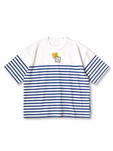 マリンボーダーにビスケット柄を重ねたネイビー×ホワイトのTシャツ