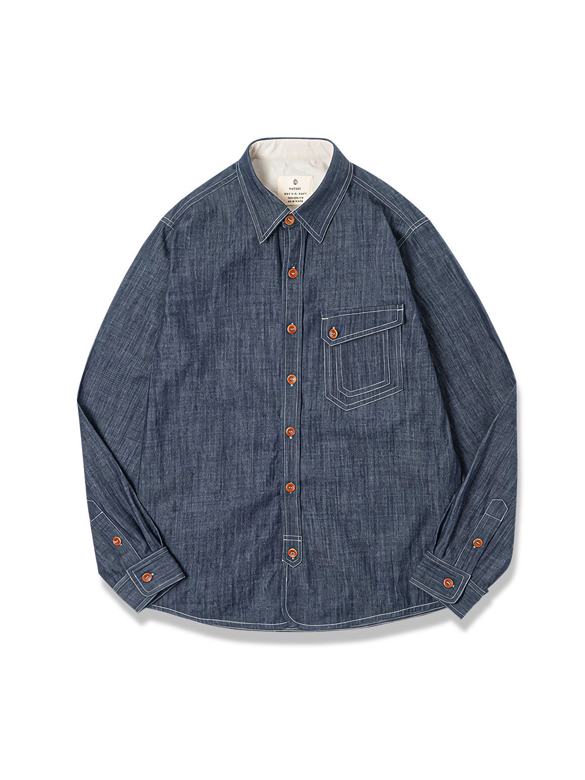 アメリカ海軍CPOシャツを基に錨マークボタン付き、厚手コットン生地のゆったりデニムシャツ