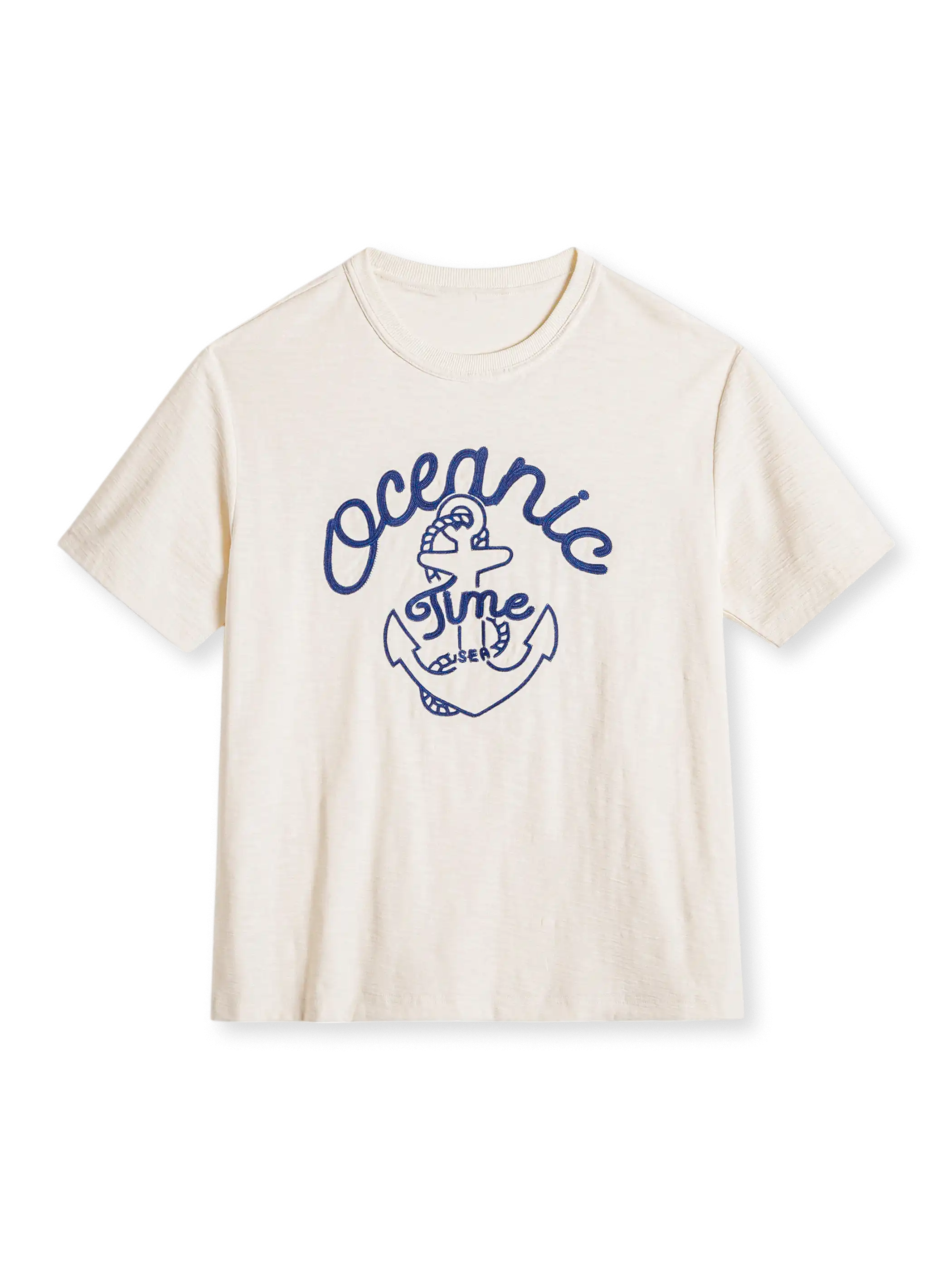 船錨のチェーン刺繍が印象的な、透湿性に優れた240g重厚生地のマリンスタイルTシャツ