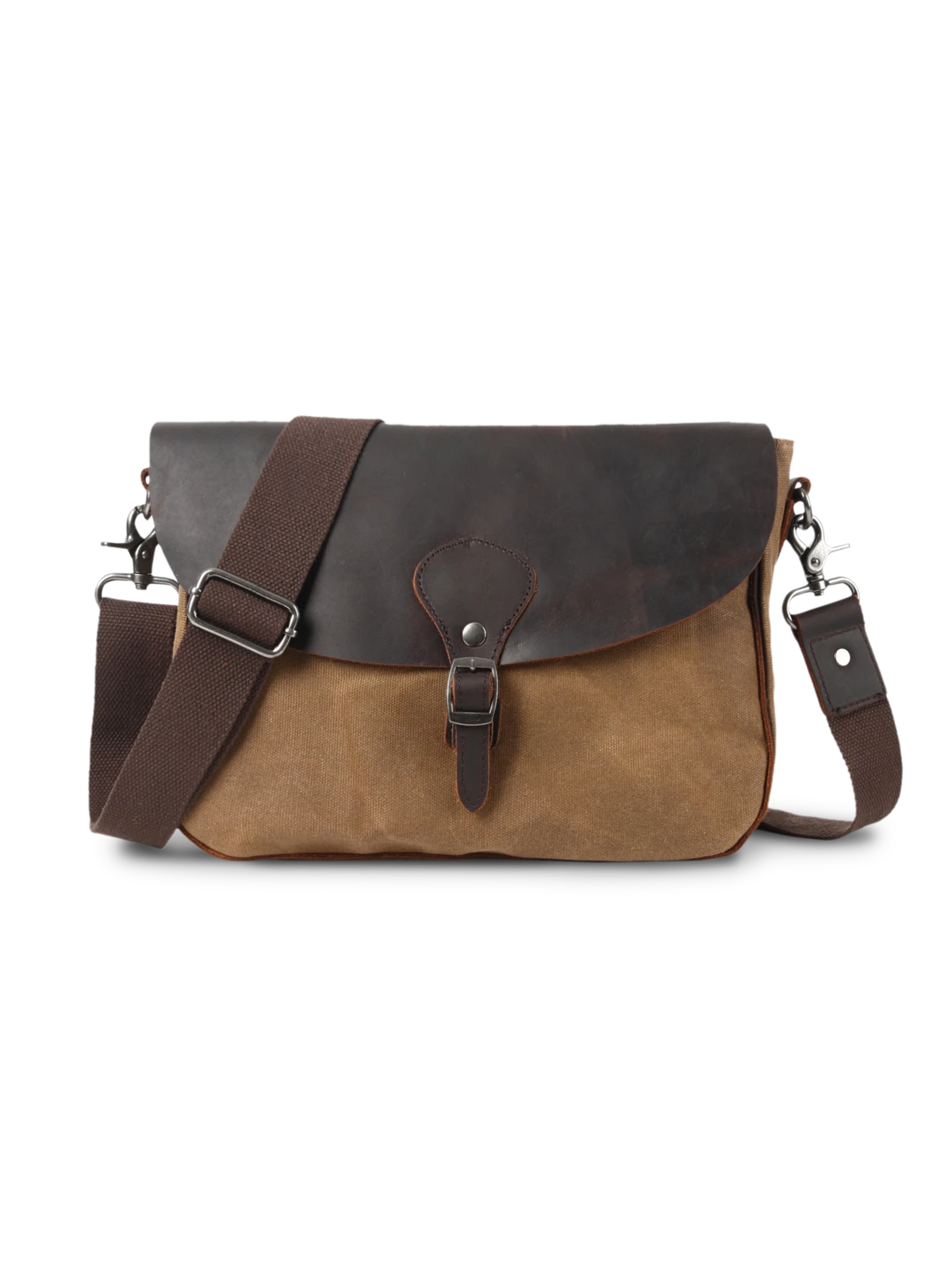オイルワックス加工キャンバスとレザーのコンビショルダーバッグ