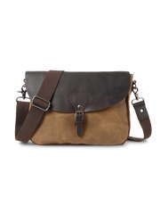 オイルワックス加工キャンバスとレザーのコンビショルダーバッグ