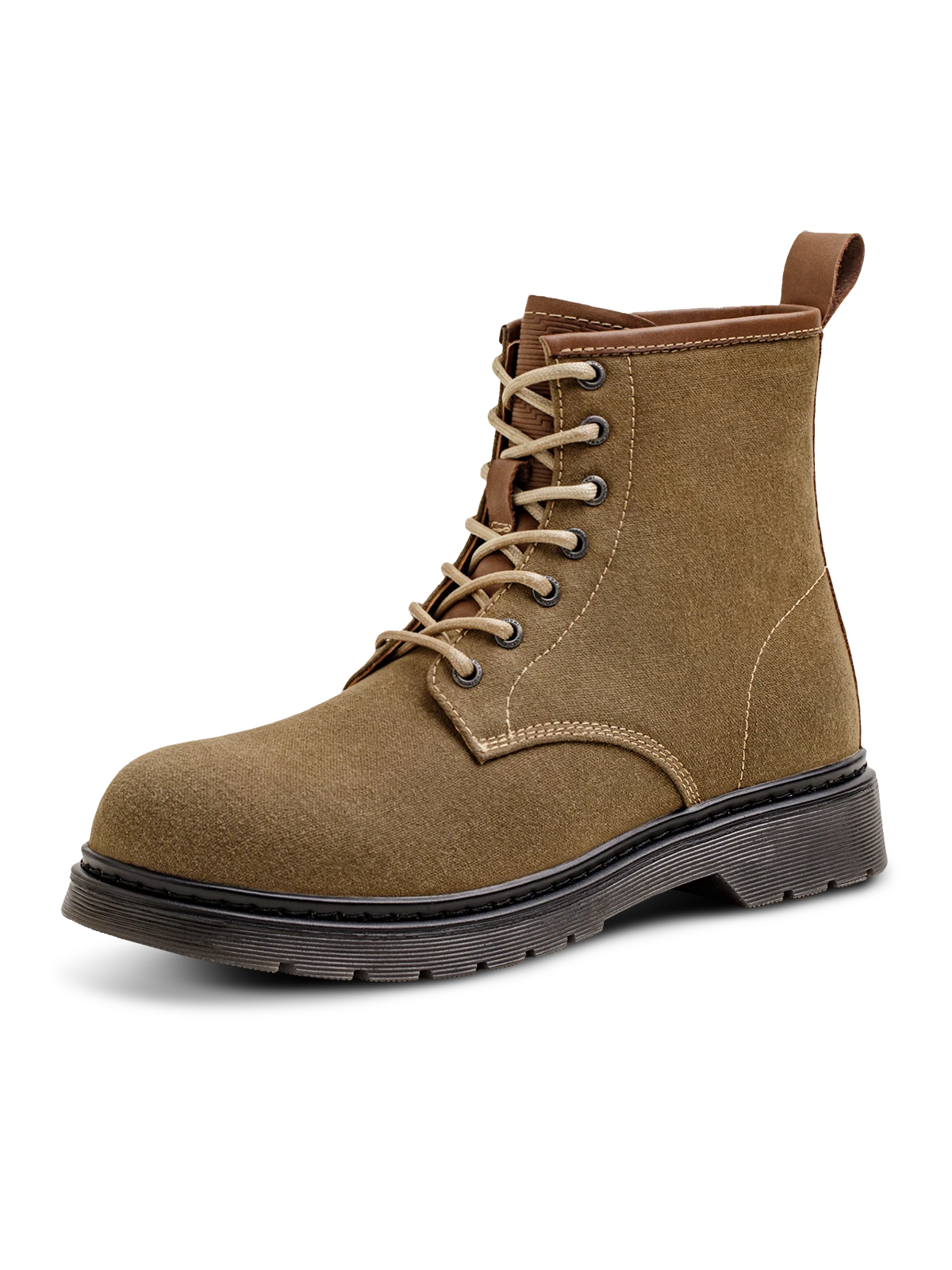 オイルワックスキャンバスとフルグレインレザー裏地を使用したワークブーツ。