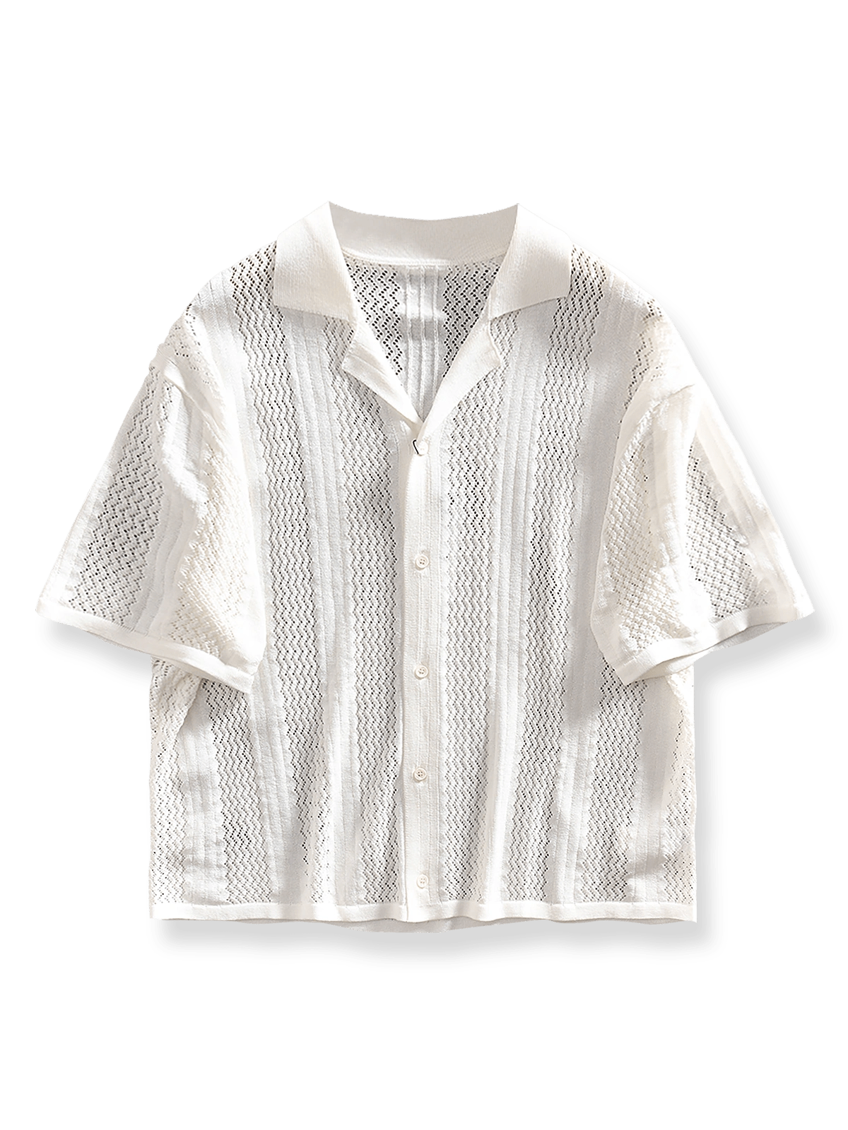 透かし編みとオープンカラーが魅力のテクノロジーファイバーカーディガン