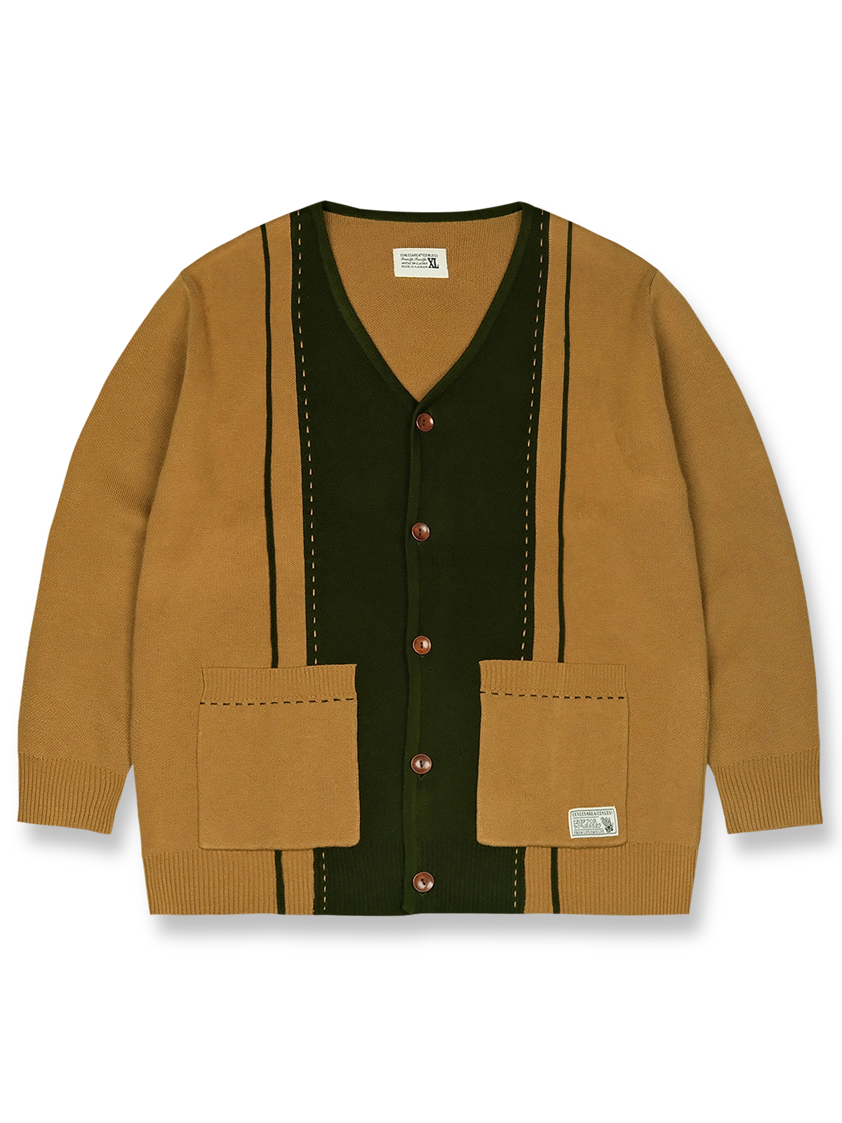 伝統的な開襟デザインとビーズエッジ刺繍が特徴のウール混紡カーディガン