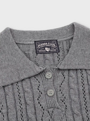 透かし柄提花ショートスリーブニットポロ