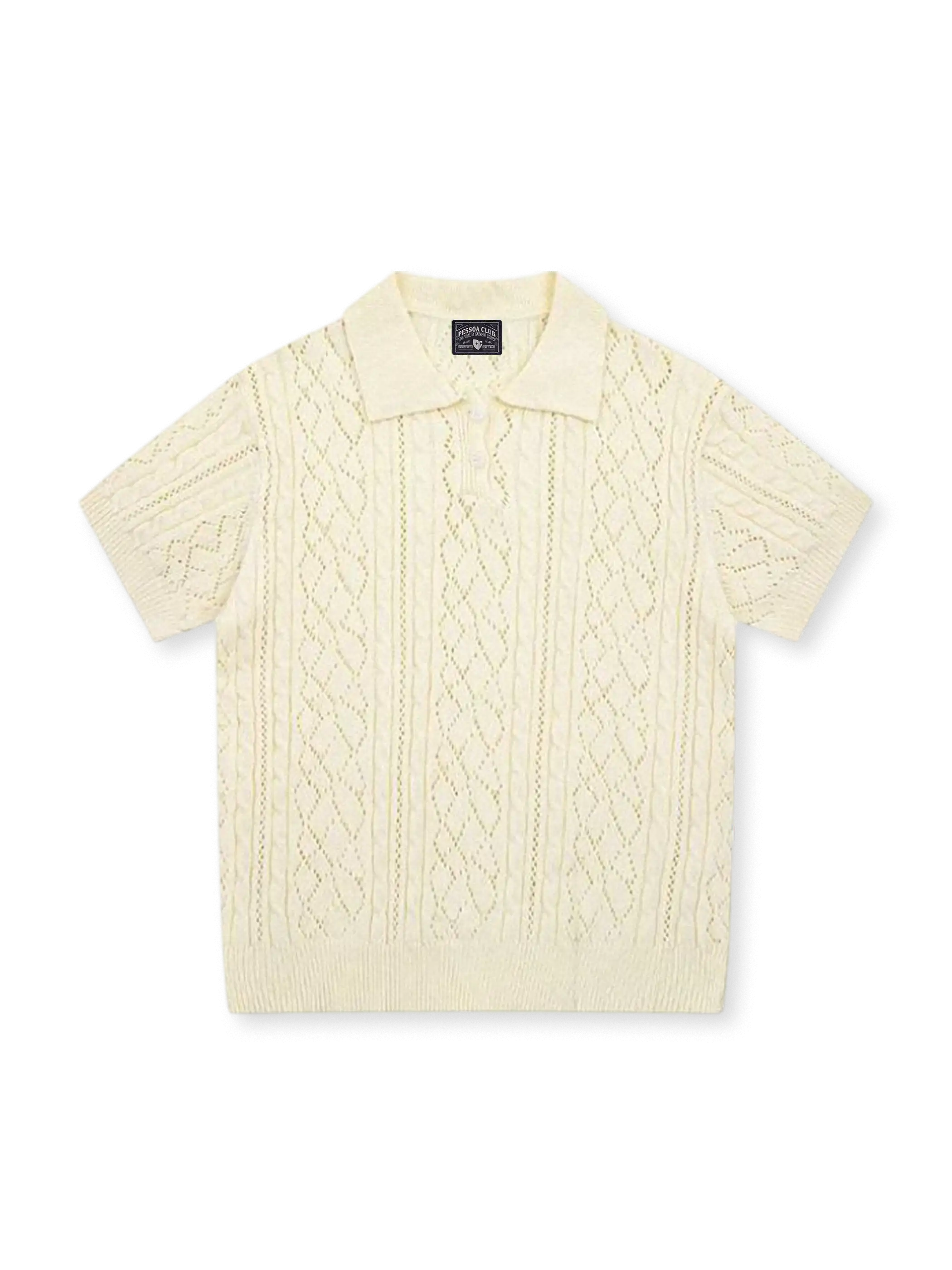 透かし柄提花ショートスリーブニットポロ正面画像