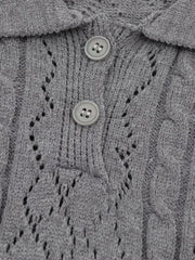 透かし柄提花ショートスリーブニットポロ