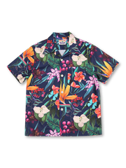蝶蘭と極楽鳥花のトロピカルプリントが映えるキューバカラーシャツ