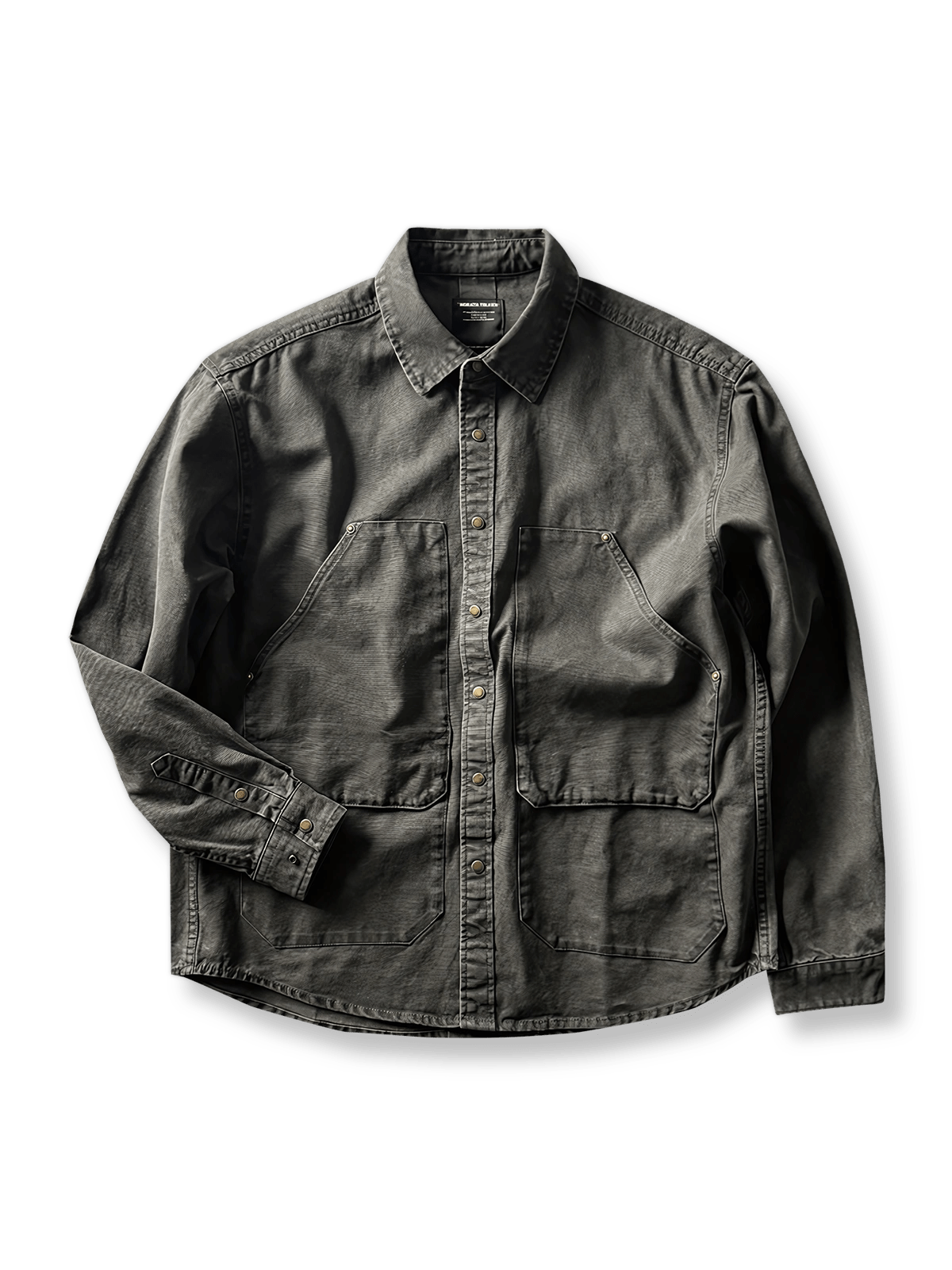 ダブルポケットとウォッシュ加工が特徴の100%コットンアウトドアハンティングワークシャツの全体像。