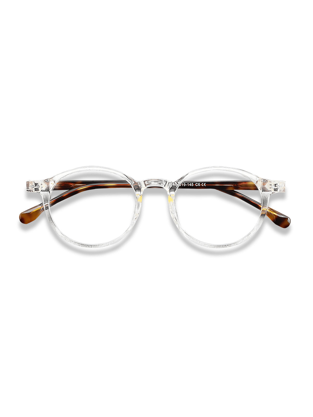 オーバルクリアフレームとべっ甲柄テンプルのブルーライトカットメガネ